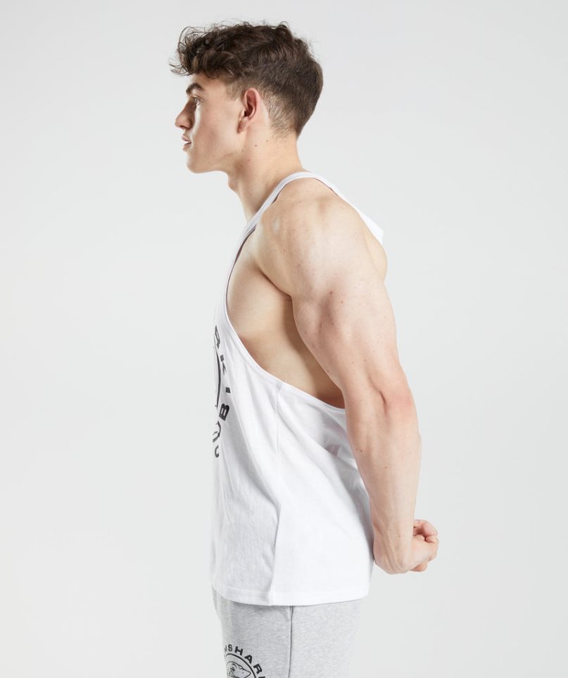 Men's Gymshark Legacy Stringer Tanks White | NZ 9RTJHG